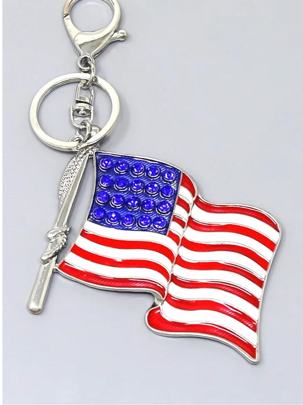 Nicole Red White & Blue Enamel American Flag Keychain bag with silver hardware